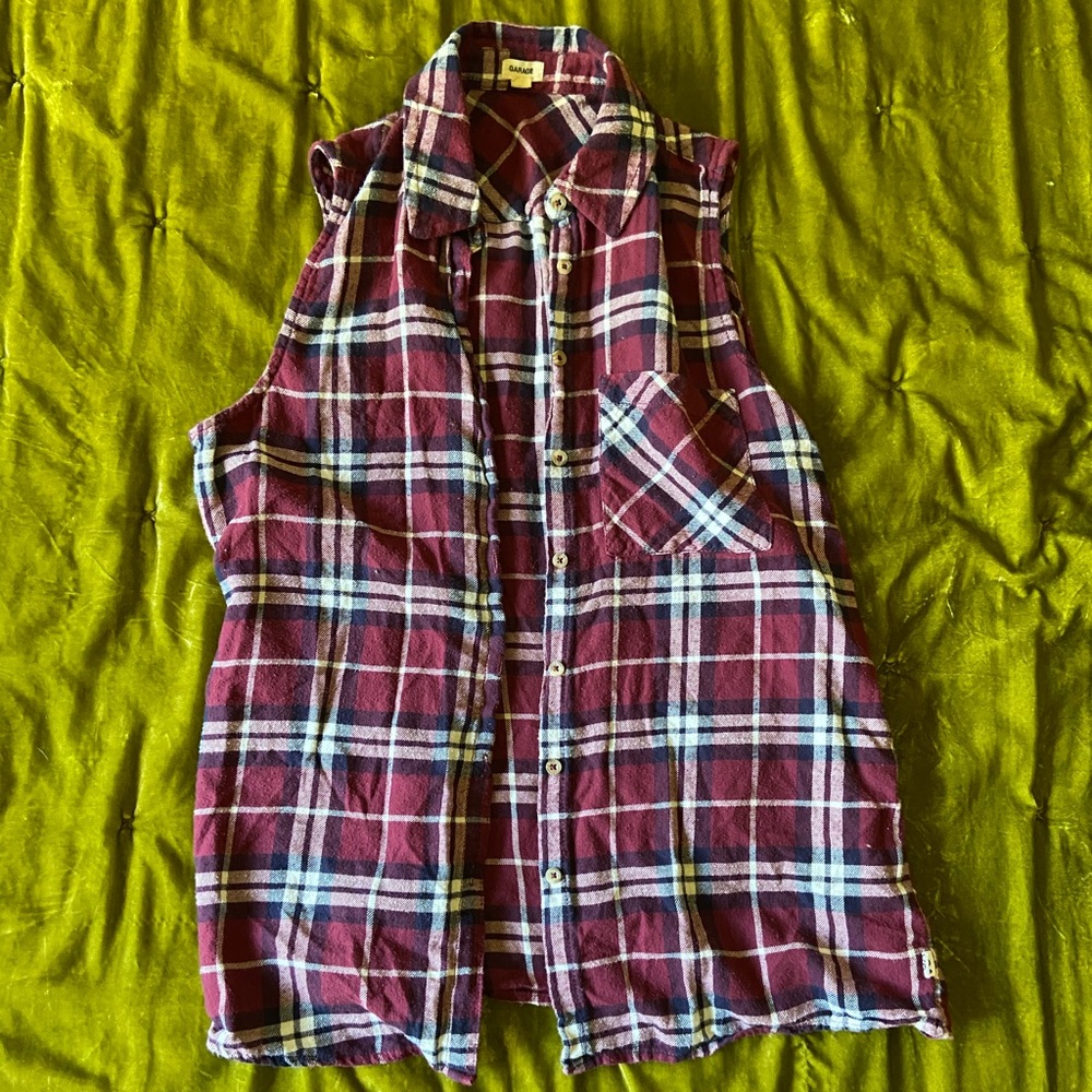 Plaid Sleeveless Button Down
